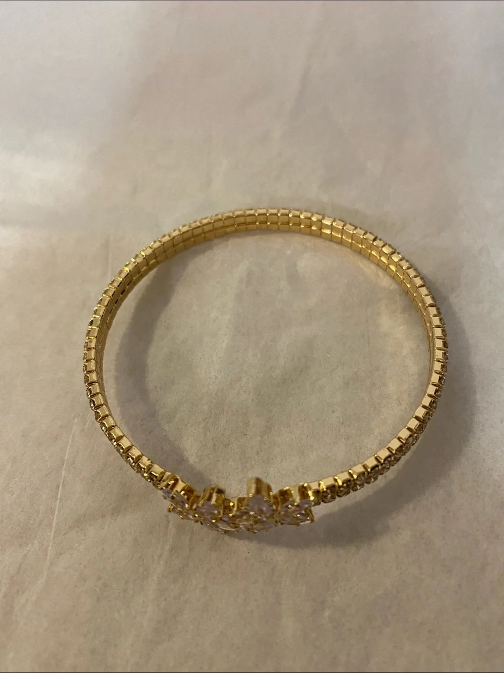 Gold Floral Crystal Bangle Bracelet - Elegant Women's Jewelry